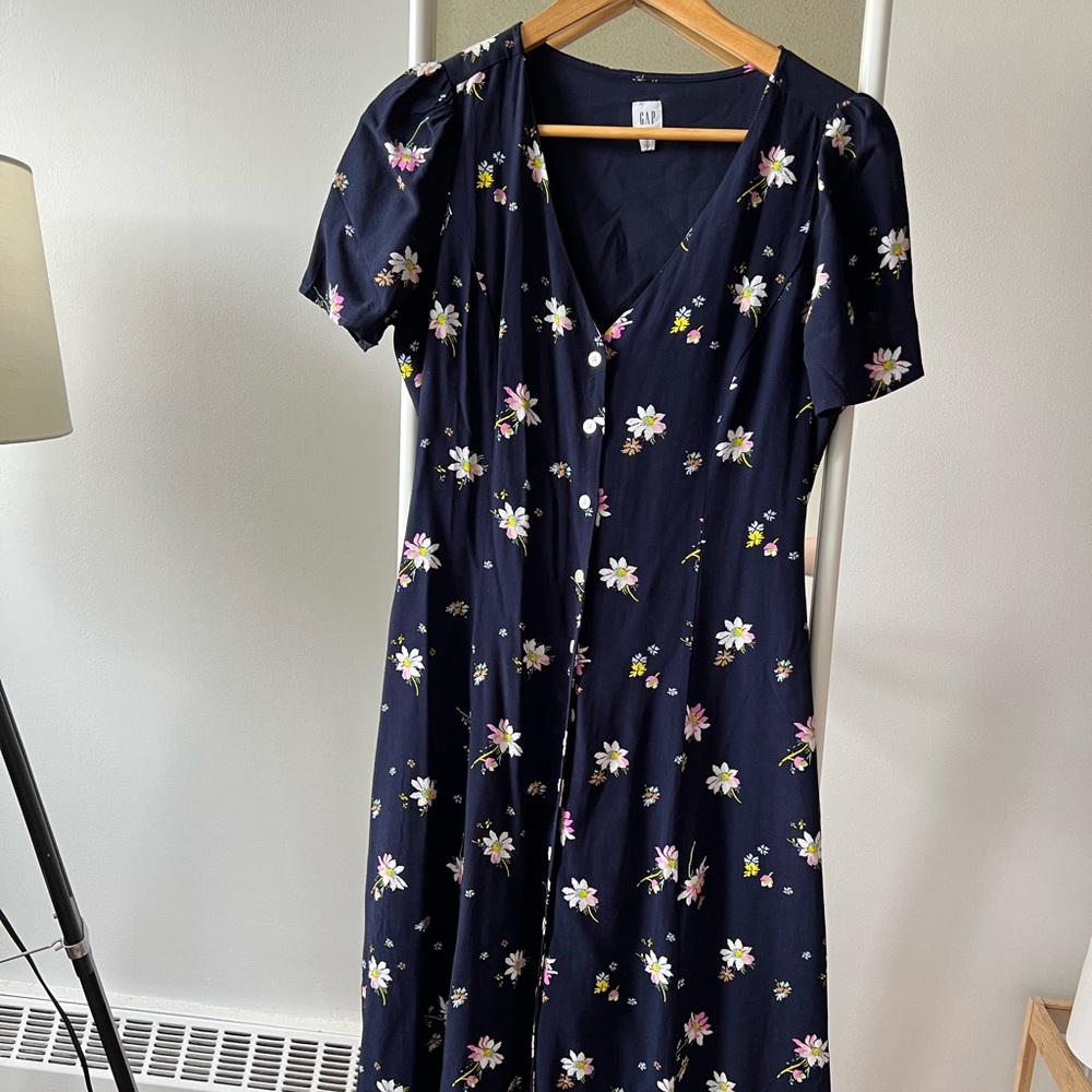 Navy and Floral Gap Midi Dress